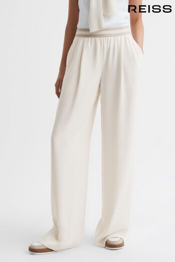 Reiss Neutral Abigail Petite Wide Leg Elasticated Trousers (U31437) | £98