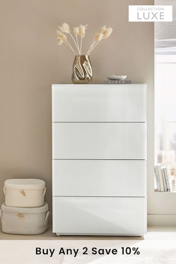 White Sloane Glass 4 Drawer Collection Luxe Chest of Drawers (U31443) | £799