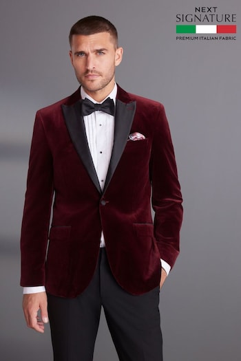 Burgundy Red Signature Pontoglio Italian Fabric Slim Fit Velvet Blazer (U31766) | £159