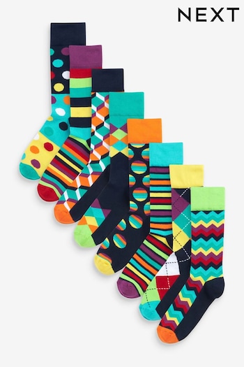 Bright Mix Geo 8 Pack Pattern Socks (U31848) | £22