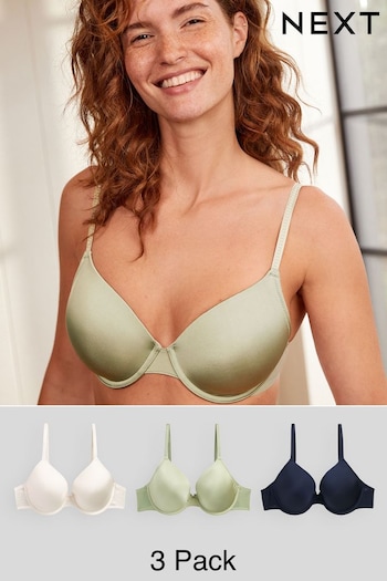 Green/Navy Blue/Cream Pad Full Cup Microfibre Smoothing T-Shirt Bras 3 Pack (U32506) | £30