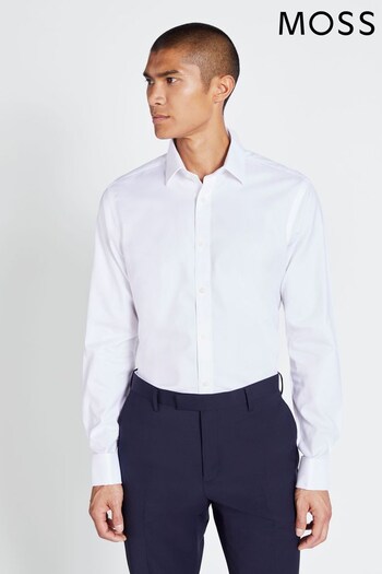 MOSS Tailored Fit White Double Cuff Textured Zero Iron Shirt (U32850) | £50