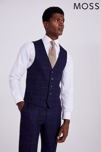 MOSS Tailored Fit Navy Black Check Suit Waistcoat (U32858) | £80