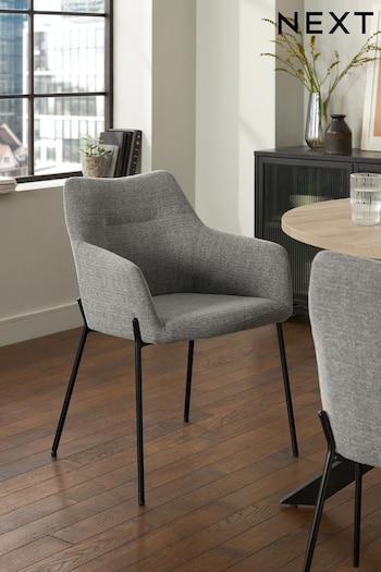 Set of 2 Tweedy Plain Mid Grey Quinn Black Legs Dining Chairs (U34008) | £299