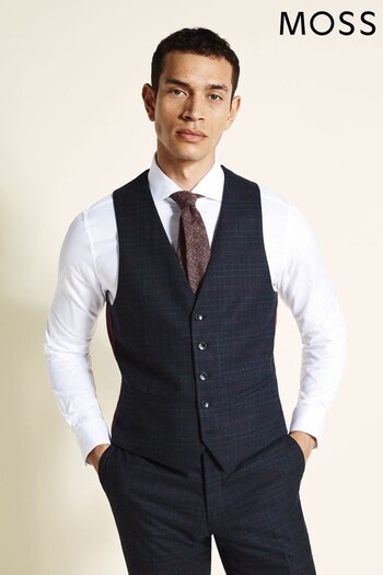 MOSS Blue Slim Fit Check Suit Waistcoat (U34146) | £35