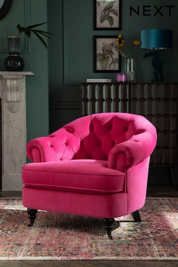 Soft Velvet Fuchsia Pink Gosford Chesterfield Black Leg Buttoned Accent Chair (U34232) | £475