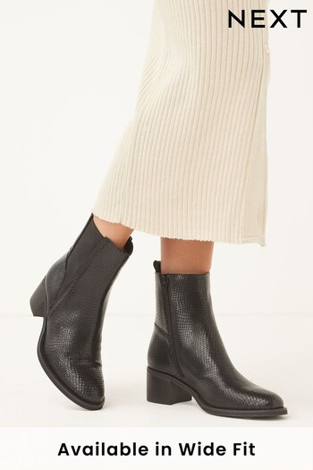 Black Snake Effect Regular/Wide Fit Forever Comfort® Leather Block Heel Chelsea Boots (U34343) | £62