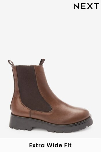 Chocolate Brown Extra Wide Fit Forever Comfort® Leather Chunky Sole Chelsea Boots (U34434) | £65