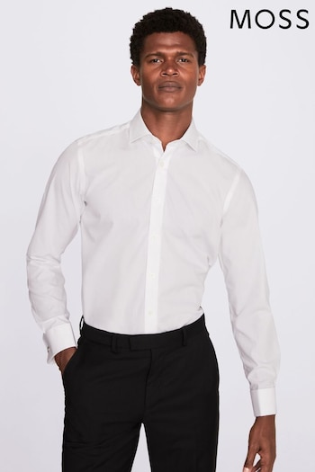 MOSS Tailored Fit White Double Cuff Zero Iron Shirt (U34580) | £50