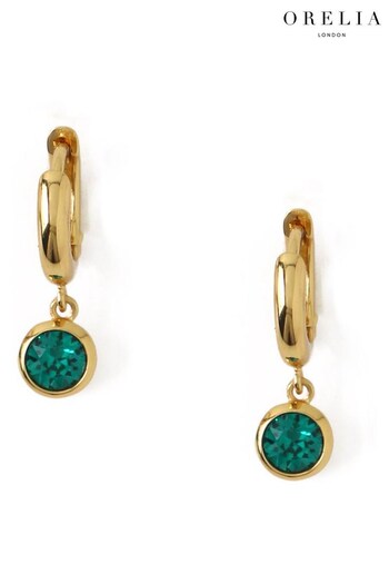Orelia London Green Emerald Drop Huggie Hoop Earrings With Swarovski® Crystals (U35244) | £25
