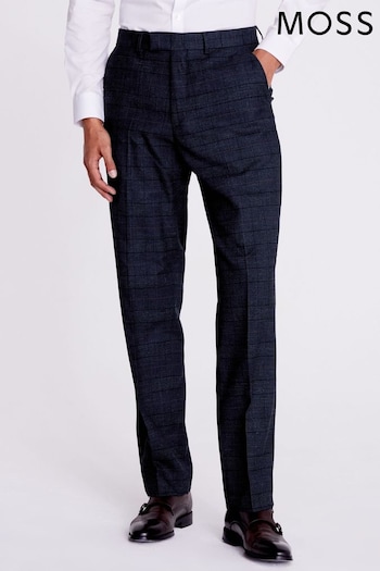 MOSS Navy Blue/Black Check Regular Fit Suit: Trousers (U35297) | £80