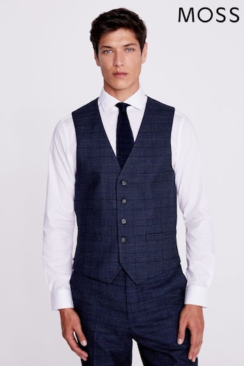MOSS Navy/Black Check Regular Fit Suit Waistcoat (U35304) | £80