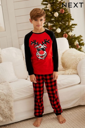 Red Reindeer Check Christmas Pyjamas (3-16yrs) (U35949) | £15.50 - £21.50
