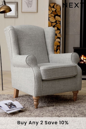 Chunky Weave Dove Grey Grande Sherlock Highback Armchair (U35964) | £650