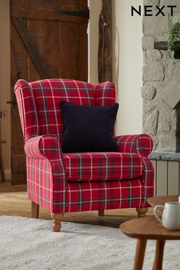 Chunky Tweed Check Red Sherlock Highback Armchair (U35966) | £499