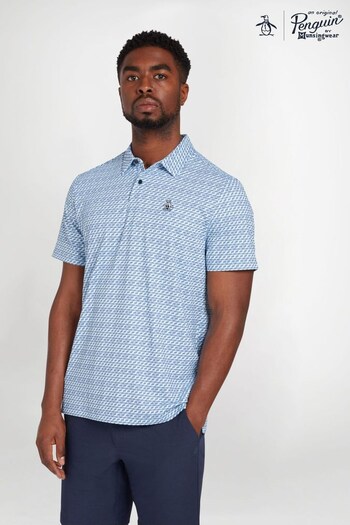 Original Penguin Golf Blue Retro Wave Pattern Print Polo Shirt (U36526) | £50