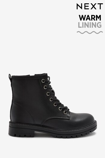 Black Wide Fit (G) Warm Lined Lace-Up Boots (U36531) | £29 - £36
