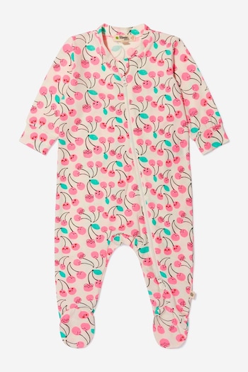 Baby Girls Organic Cotton Cherry Print Babygrow in Pink (U36957) | £19