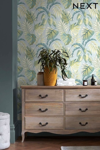 Duck Egg Blue Atelier-lumieresShops Jungle Leaves Wallpaper Wallpaper (U36975) | £36
