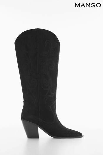 Mango Cowboy Leather Black Boots (U37714) | £100