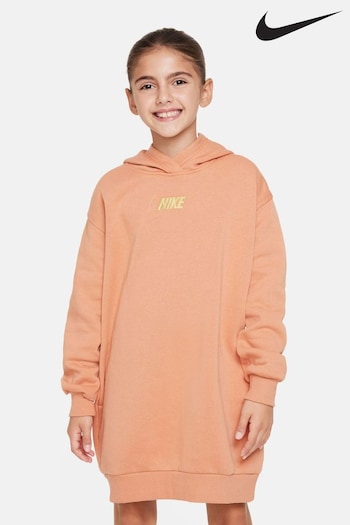Nike bella Orange/Gold Shine Fleece Long Line Hoodie (U39236) | £50