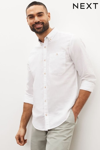 White Regular Fit Linen Blend Long Sleeve Shirt (U39243) | £30