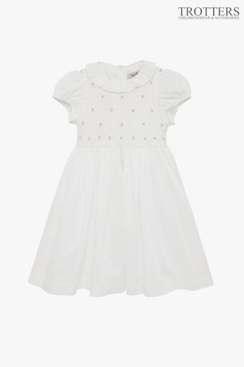 Trotters London Willow White Rose Hand Smocked Dress (U39341) | £80 - £94
