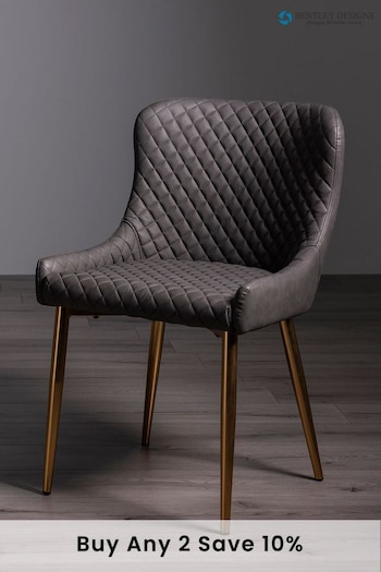 Bentley Designs Set of 2 Dark Grey Cezanne Faux Leather Chairs With Gold Plated Legs (U39641) | £300