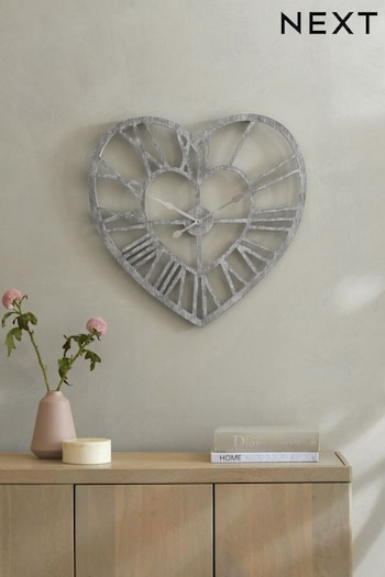 Grey Heart Vintage Effect Wall Clock (U40110) | £55