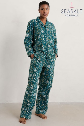 Seasalt Cornwall Blue Simple Stars Flannel Pyjamas (U40364) | £60