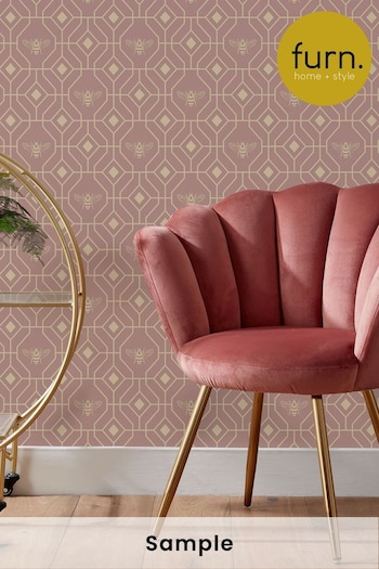 Furn Blush Pink Bee Deco Geometric Foiled Wallpaper (U40526) | £19