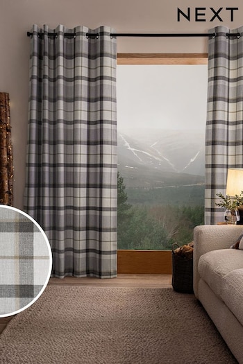 Grey/Natural Atelier-lumieresShops Hoxton Check Eyelet Lined Curtains (U40712) | £80 - £180