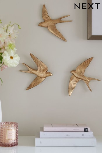 Set of 3 Gold Gold Swallow Wall Art Plaques (U40773) | £20