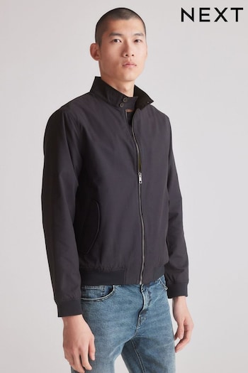 Black Plain Shower Resistant Check Lining Harrington Jacket (U41261) | £58