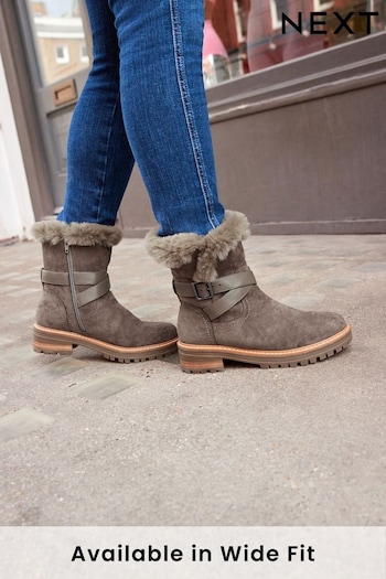 Grey Regular/Wide Fit Forever Comfort® Faux Fur Lined Buckle Detail mangas Boots (U41843) | £59