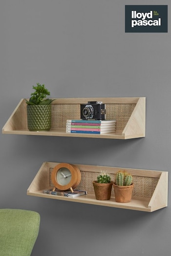 Lloyd Pascal Brown Set Of 2 Rattan Shelves (U42190) | £50