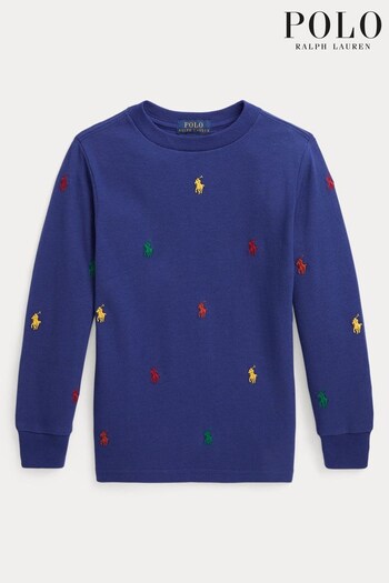 Polo Ralph Lauren Boys Blue All Over Multi Logo Long Sleeve T-Shirt (U42315) | £65 - £75