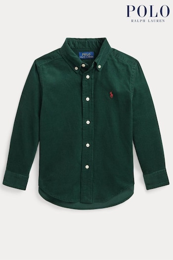 Polo Tech Ralph Lauren Boys Green Corduroy Logo Shirt (U42320) | £89 - £99