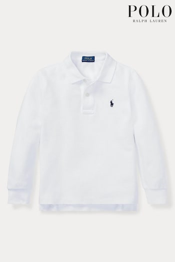 Polo Ralph Lauren Boys Long Sleeve Logo White Ralph Polo Shirt (U42450) | £75 - £79