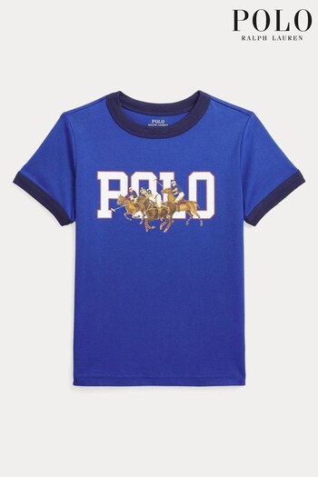 Polo Ralph Lauren Boys Blue Logo Masculina Polo Player Ringer T-Shirt (U42833) | £49 - £55
