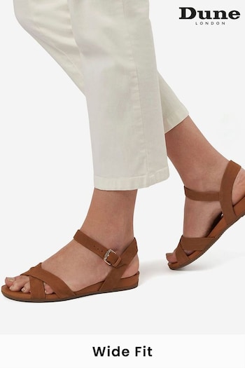 Dune London Brown Wide Fit Landie Cross Strap Comfort Sandals (U43110) | £70