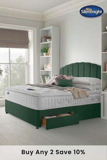 Silentnight Green Mirapocket 2800 Memory Pillow Top Mattress and 2 Drawer Velvet Divan Base Bed Set (U43535) | £1,050 - £1,315