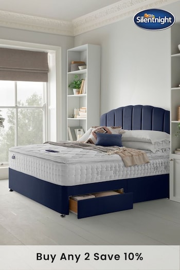 Silentnight Blue Mirapocket 2800 Memory Pillow Top Mattress and 2 Drawer Velvet Divan Base Bed Set (U43536) | £1,050 - £1,315