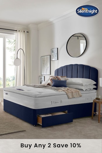 Silentnight Blue Mirapocket 2000 Geltex Pillowtop Mattress and 2 Drawer Velvet Divan Base Bed Set (U43563) | £1,050 - £1,300