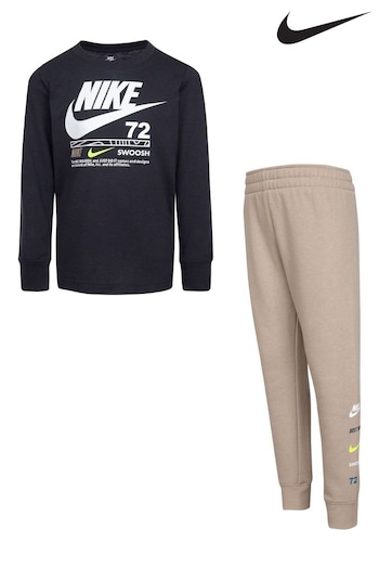 Nike pal Black/Cream Long Sleeve Little Kids TShirt and Joggers Set (U44036) | £42