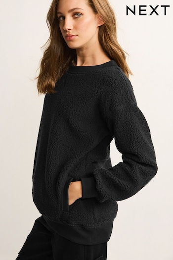 Black Teddy Borg Longline Fleece Sweatshirt (U44305) | £26