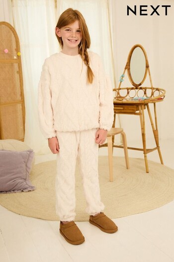 Cream Cosy Fleece Cable Pyjamas (3-16yrs) (U44309) | £18 - £24