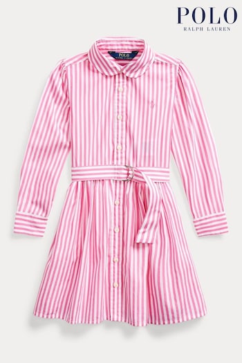 Polo Ralph Lauren Girls Pink Bengal Stripe Logo Shirt Dress (U44501) | £57 - £62