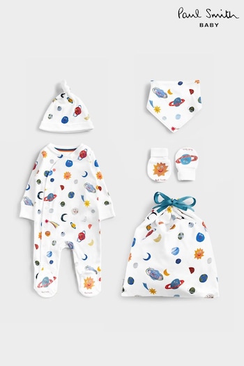 Paul Smith Baby Boys White 'Planet' Print Sleepsuit Gift Set (U44689) | £120