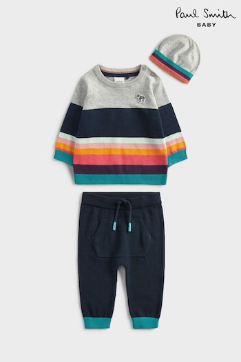 Paul Smith Baby Boys Stripe Knitted 'Artist Stripe' Set with Hat (U44696) | £100